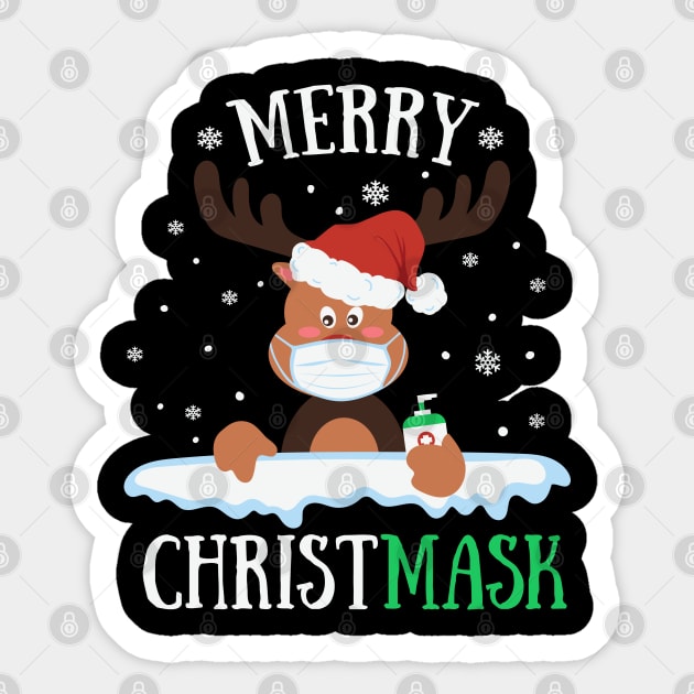 Merry Christmask Reindeer Hand Sanitizer Christmas Gift Sticker by BadDesignCo